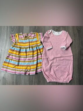 Zutano Striped Multi Color Button Up Top 0-6 mos & Pink Stripe 3 mos Gown